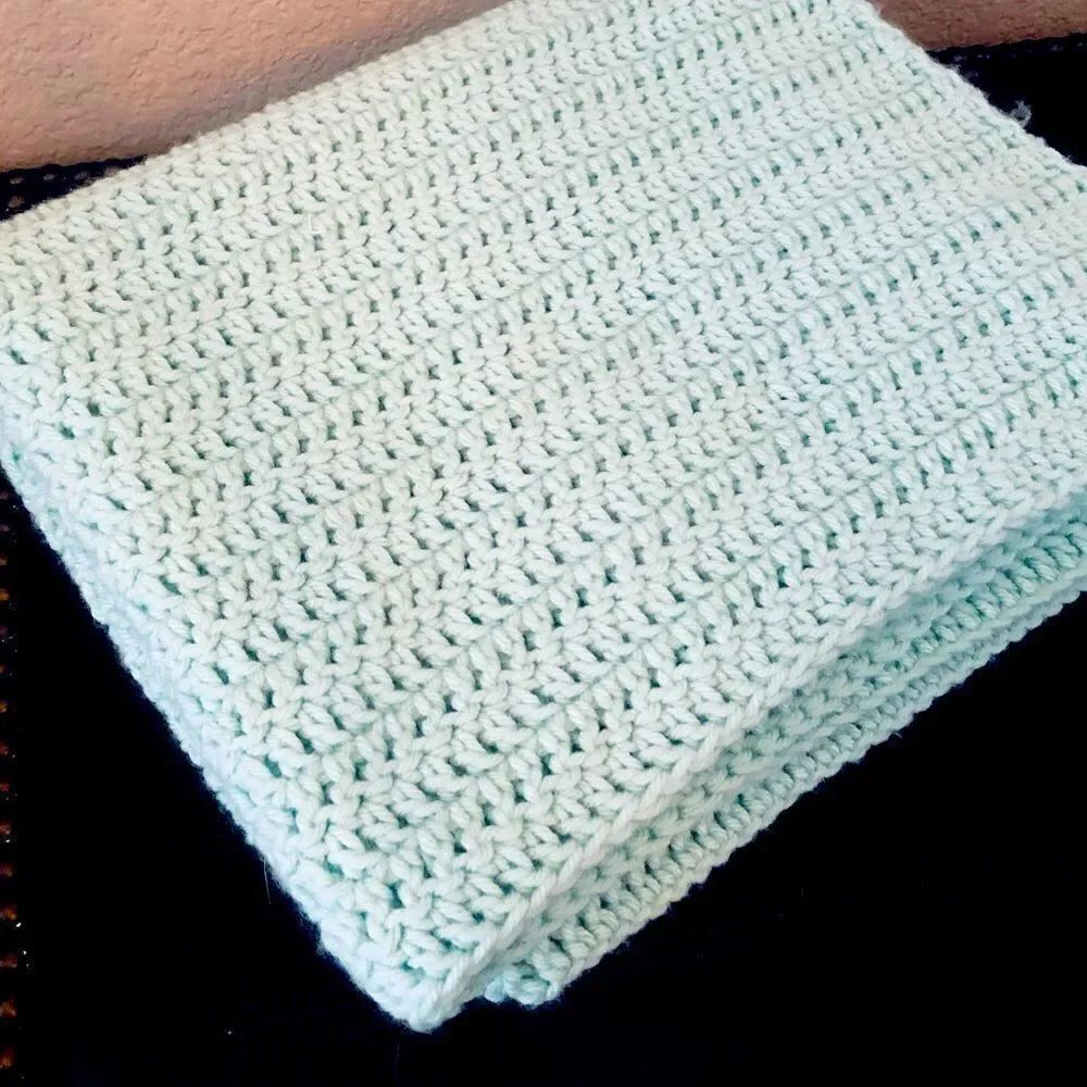 Hand Crochet Baby Blanket Crib Nursery Aqua Blue Green